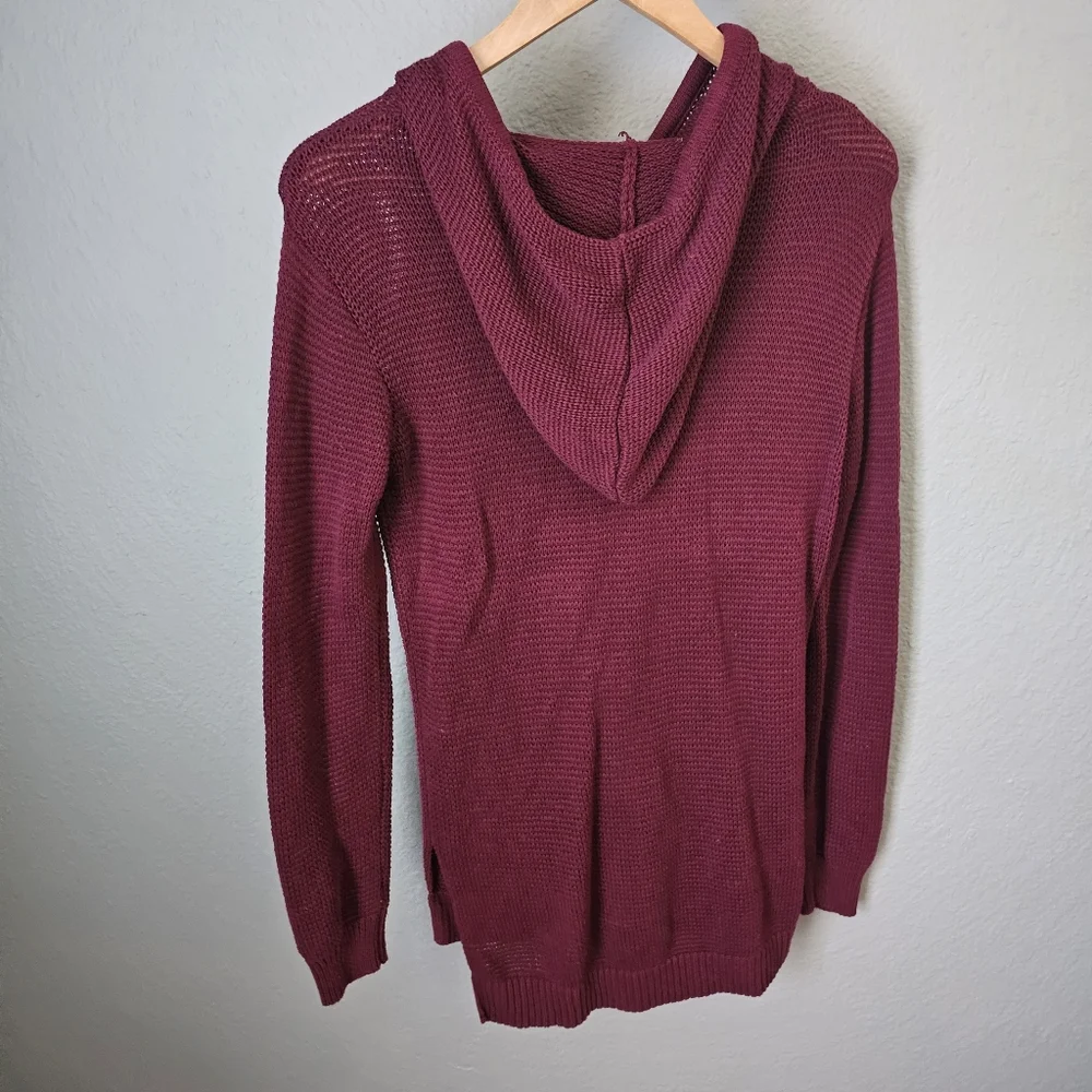 Harper Lane Knitted Hooded Red Burgundy Sweater Pullover Size S Cotton Blend - Picture 5 of 7
